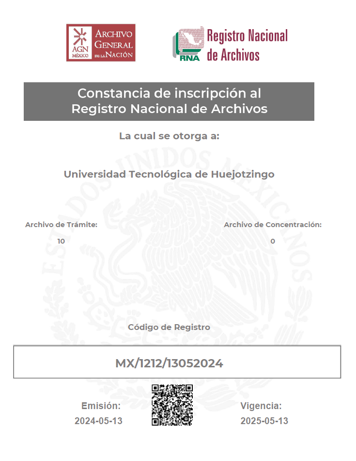 Constancia de Inscripción al Registro Nacional de Archivos