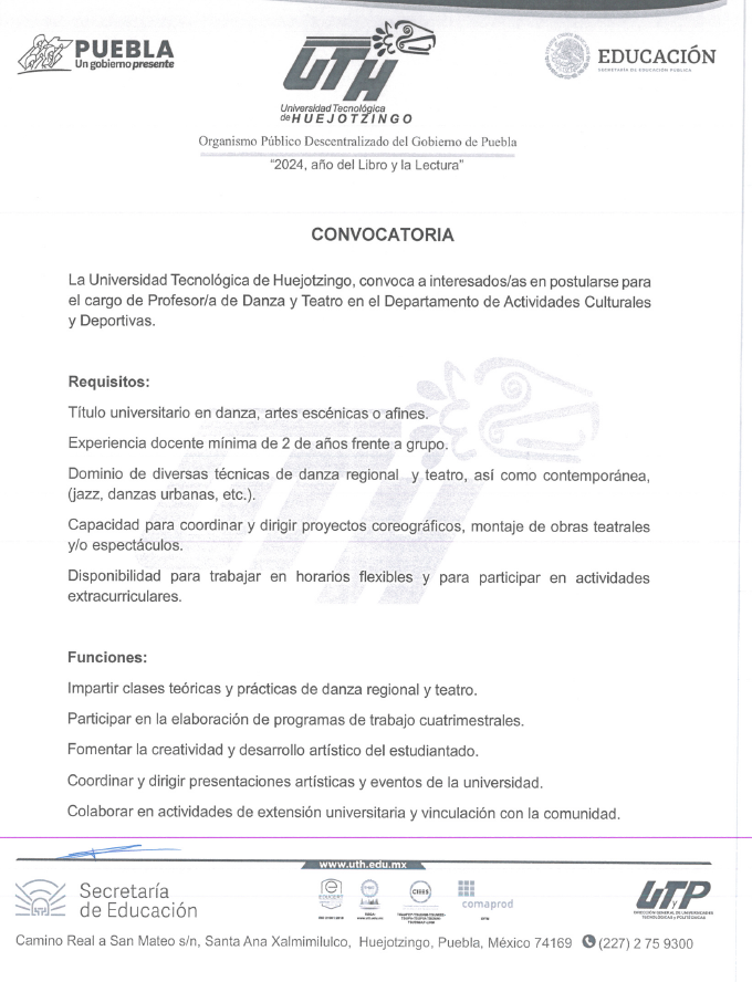 Convocatoria Profesor/a de Danza y Teatro